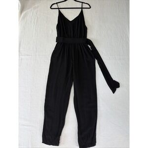 FINAL TOUCH Black Straight Leg Jumpsuit Sleeveless Pockets Size S Belted